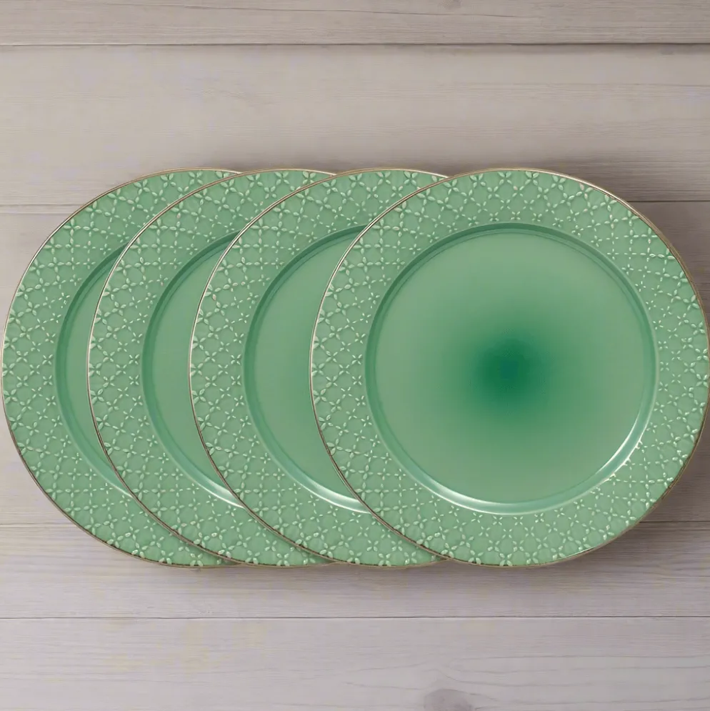 French Lace Set of 4 Green Dinner Plates