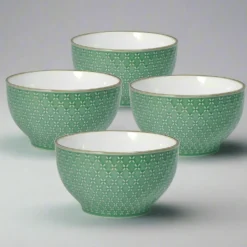 French Lace Set of 4 Green Soup Cereal Bowls