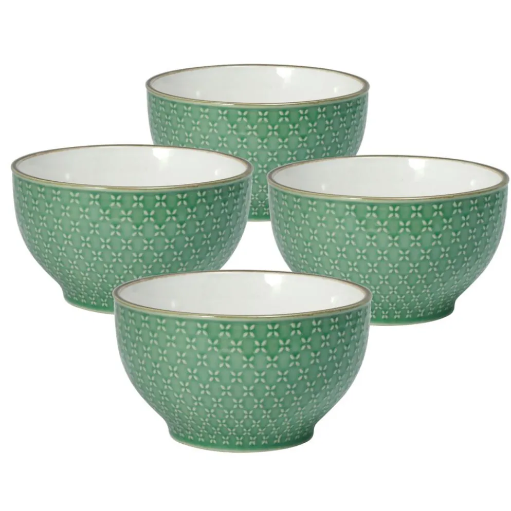 French Lace Set of 4 Green Soup Cereal Bowls