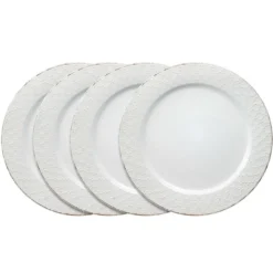 French Lace Set of 4 White Dinner Plates