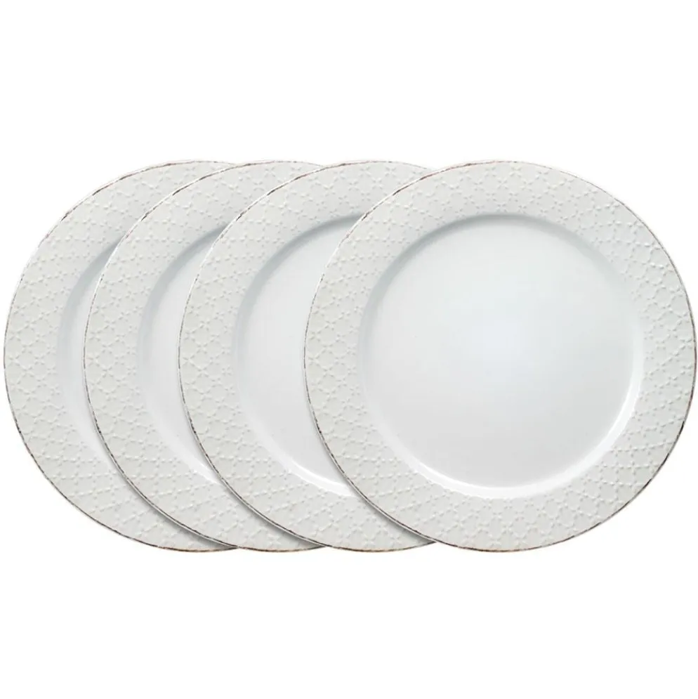 French Lace Set of 4 White Dinner Plates