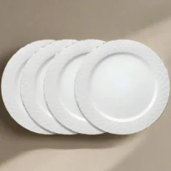 French Lace Set of 4 White Dinner Plates