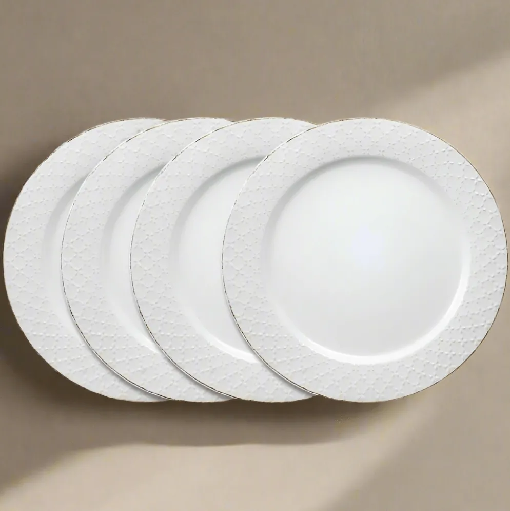 French Lace Set of 4 White Dinner Plates