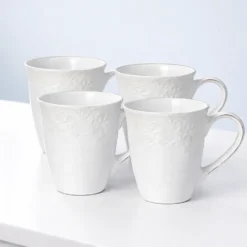 French Lace Set of 4 White Mugs