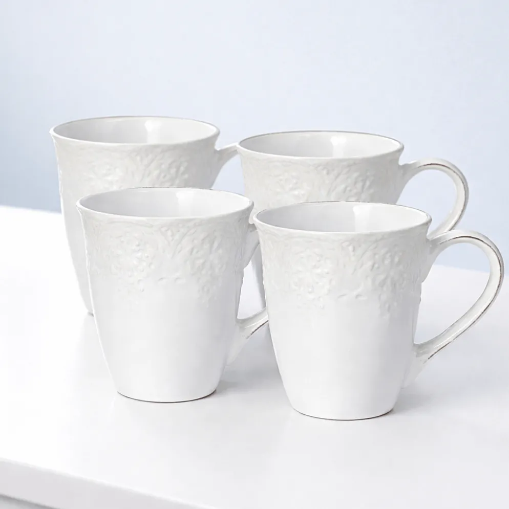 French Lace Set of 4 White Mugs