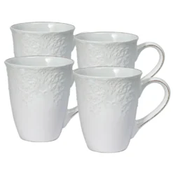French Lace Set of 4 White Mugs