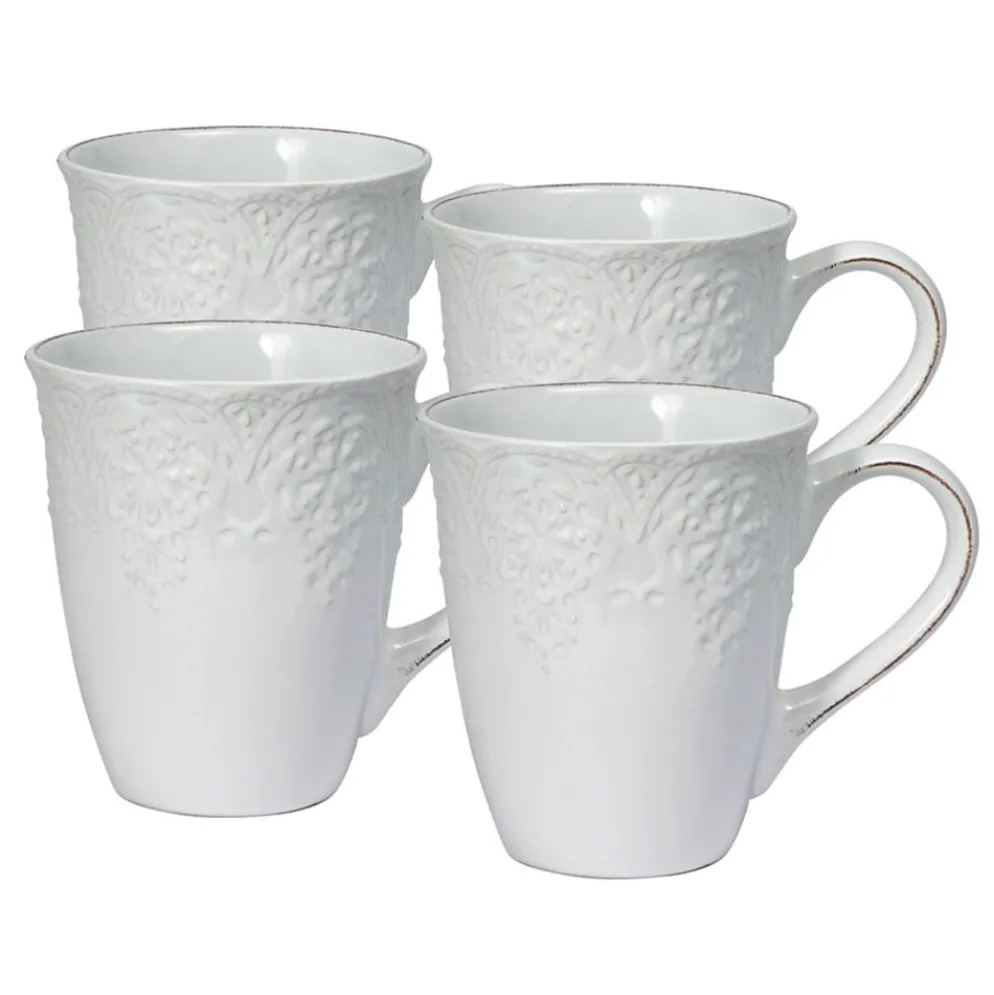 French Lace Set of 4 White Mugs