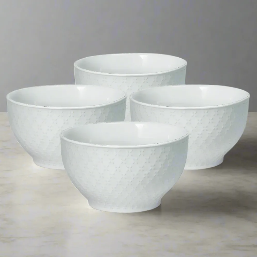 French Lace Set of 4 White Soup Cereal Bowls