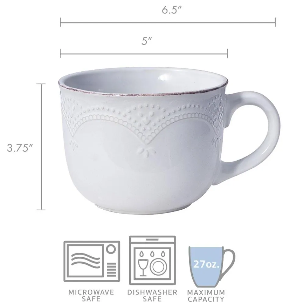 French Lace White Jumbo Soup Mug