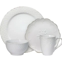 French Lace White 16 Piece Dinnerware Set Service for 4