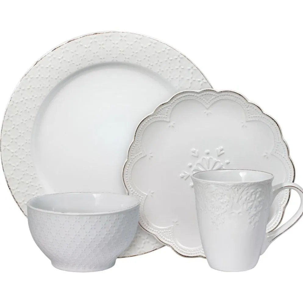 French Lace White 16 Piece Dinnerware Set Service for 4