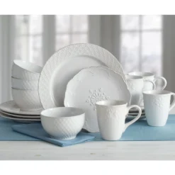 French Lace White 16 Piece Dinnerware Set Service for 4