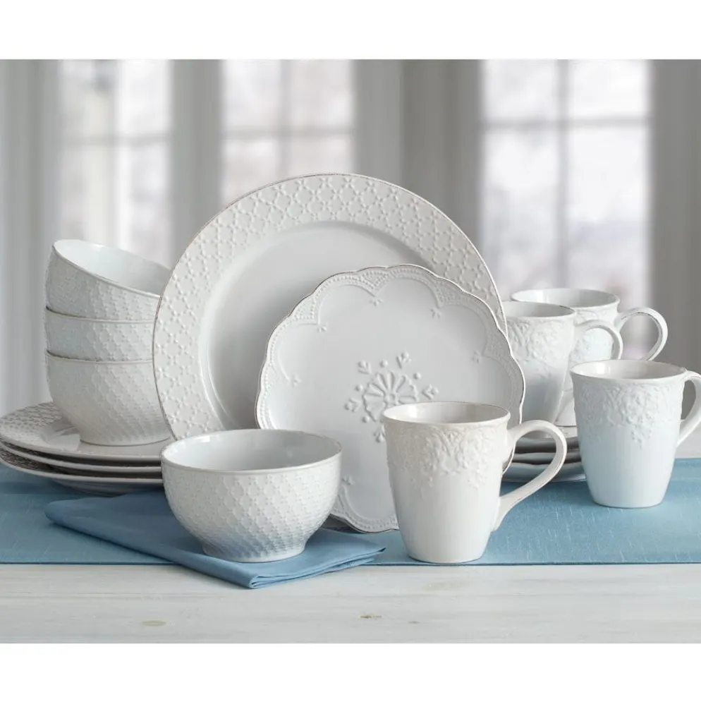 French Lace White 16 Piece Dinnerware Set Service for 4