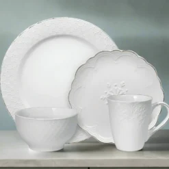 French Lace White 16 Piece Dinnerware Set Service for 4
