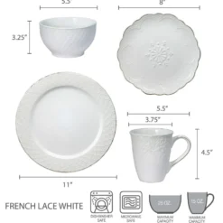 French Lace White 16 Piece Dinnerware Set Service for 4