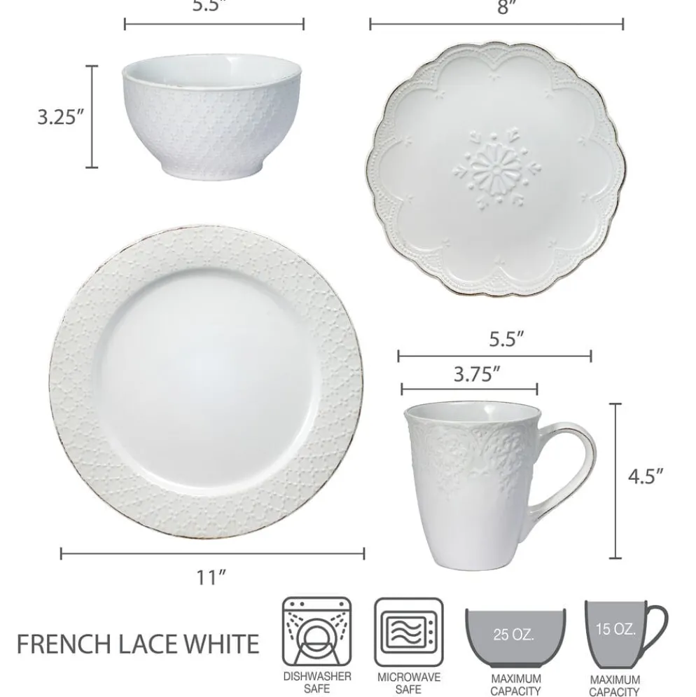 French Lace White 16 Piece Dinnerware Set Service for 4