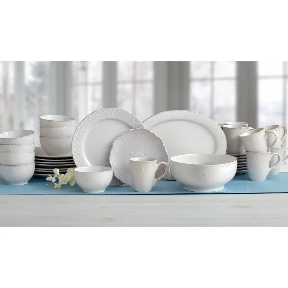French Lace White Service for 8 with Serveware