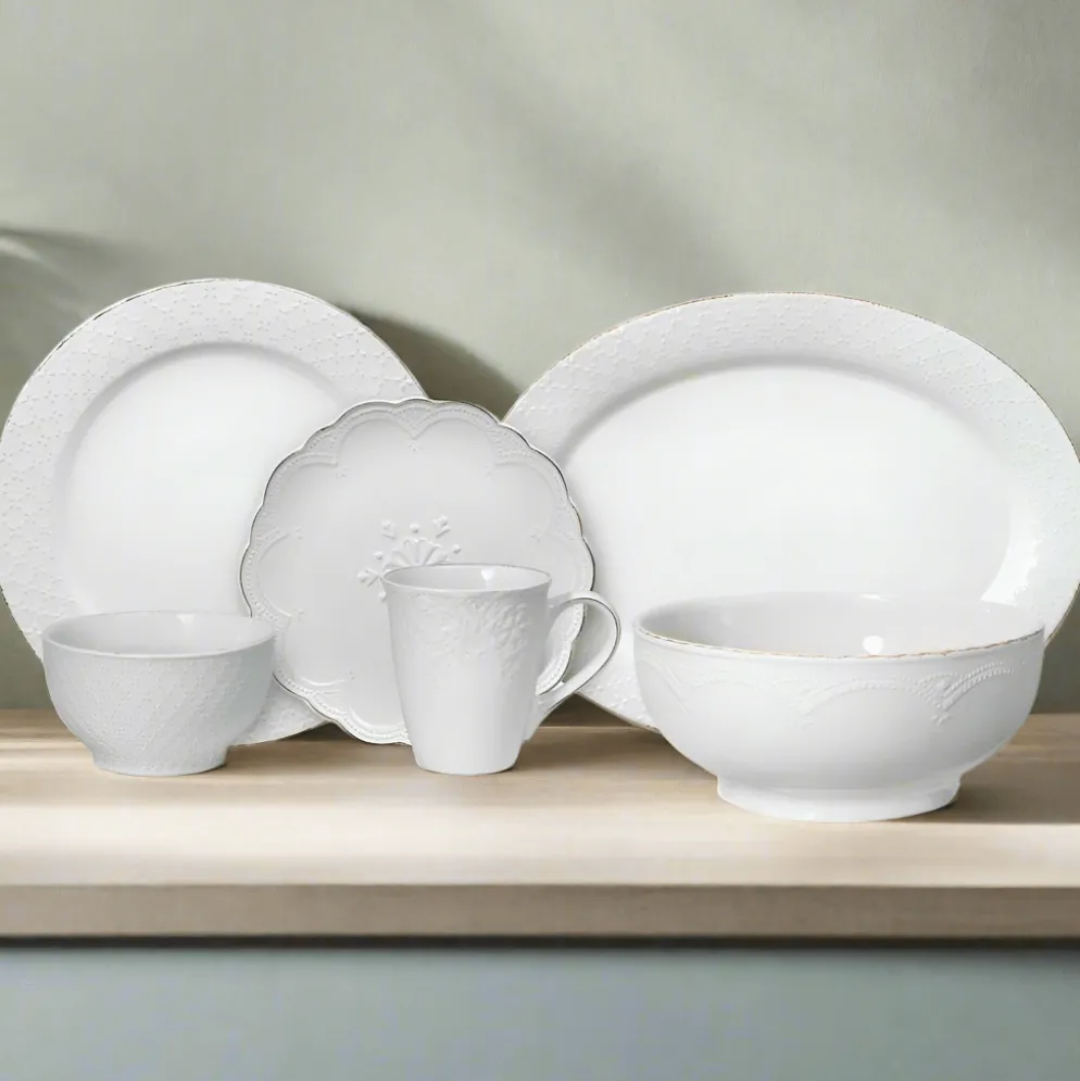 French Lace White Service for 8 with Serveware