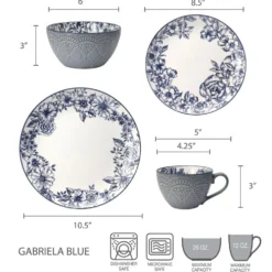 Gabriela Blue 16 Piece Dinnerware Set, Service for 4