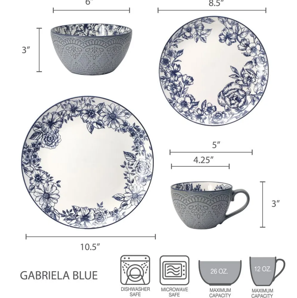 Gabriela Blue 16 Piece Dinnerware Set, Service for 4