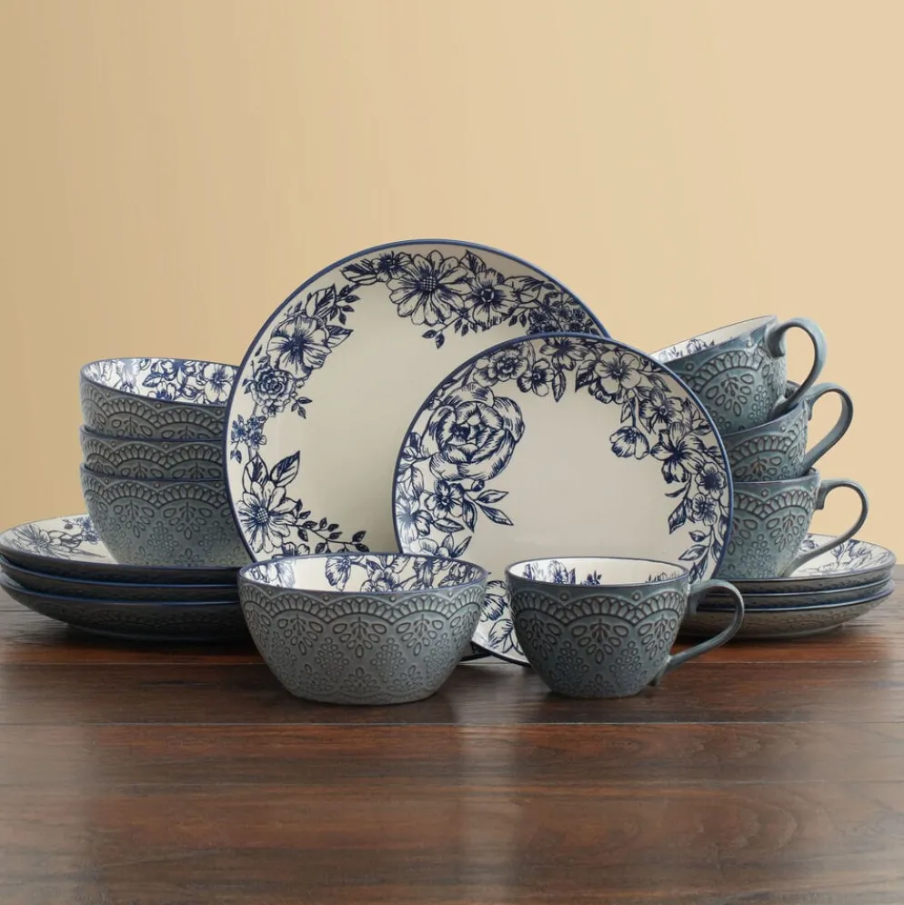 Gabriela Blue 16 Piece Dinnerware Set, Service for 4