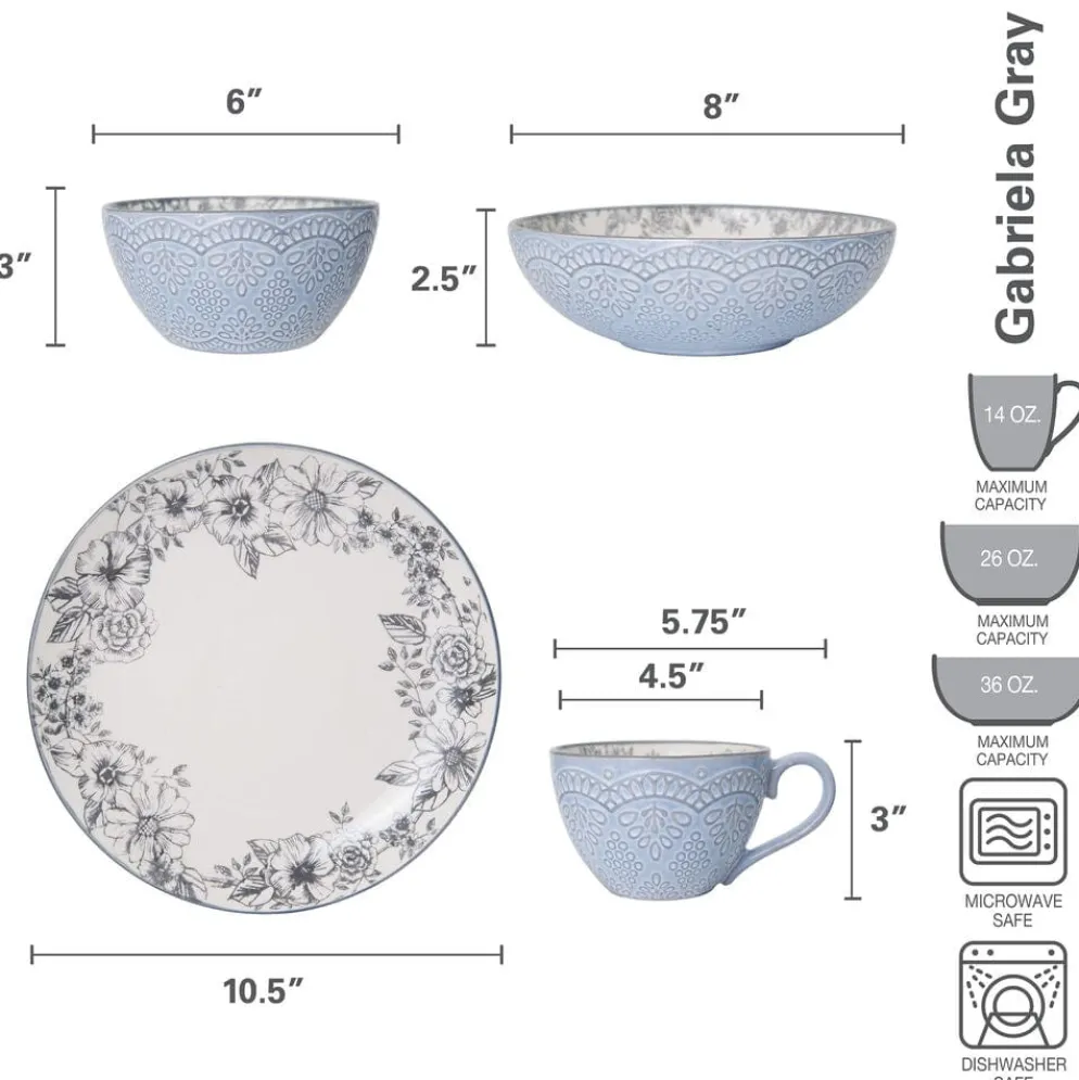 Gabriela Gray 16 Piece Dinnerware Set, Service for 4