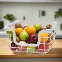 General Store White Stacking And Nesting Wire Organization Basket