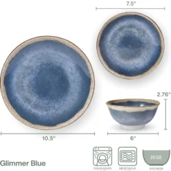 Glimmer Blue 12 Piece Dinnerware Set, Service for 4