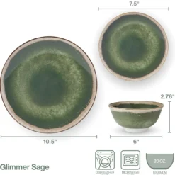 Glimmer Sage 12 Piece Dinnerware Set, Service for 4