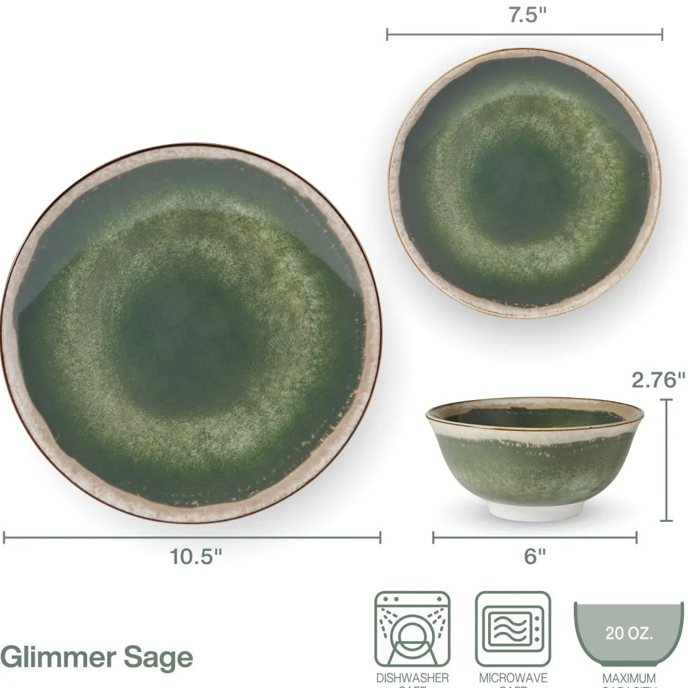 Glimmer Sage 12 Piece Dinnerware Set, Service for 4