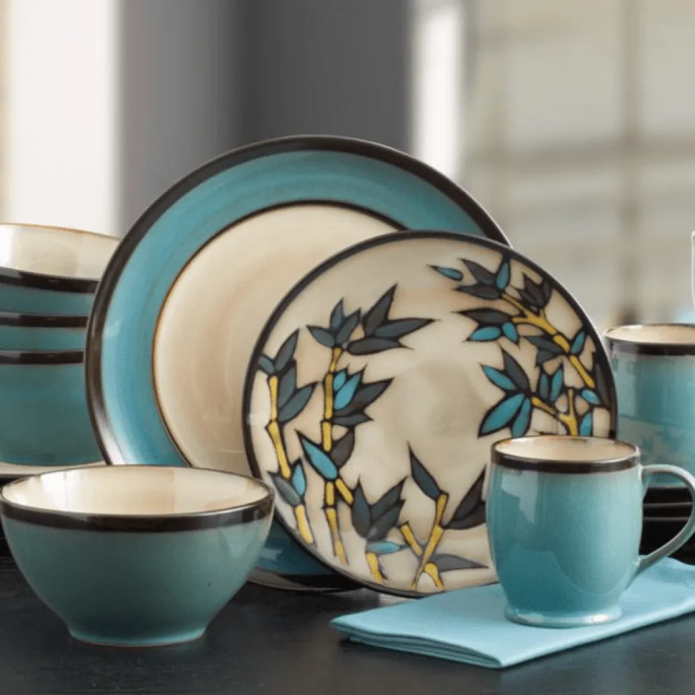 Gourmet Basics Belmont Round Blue Stalks Dinnerware Set