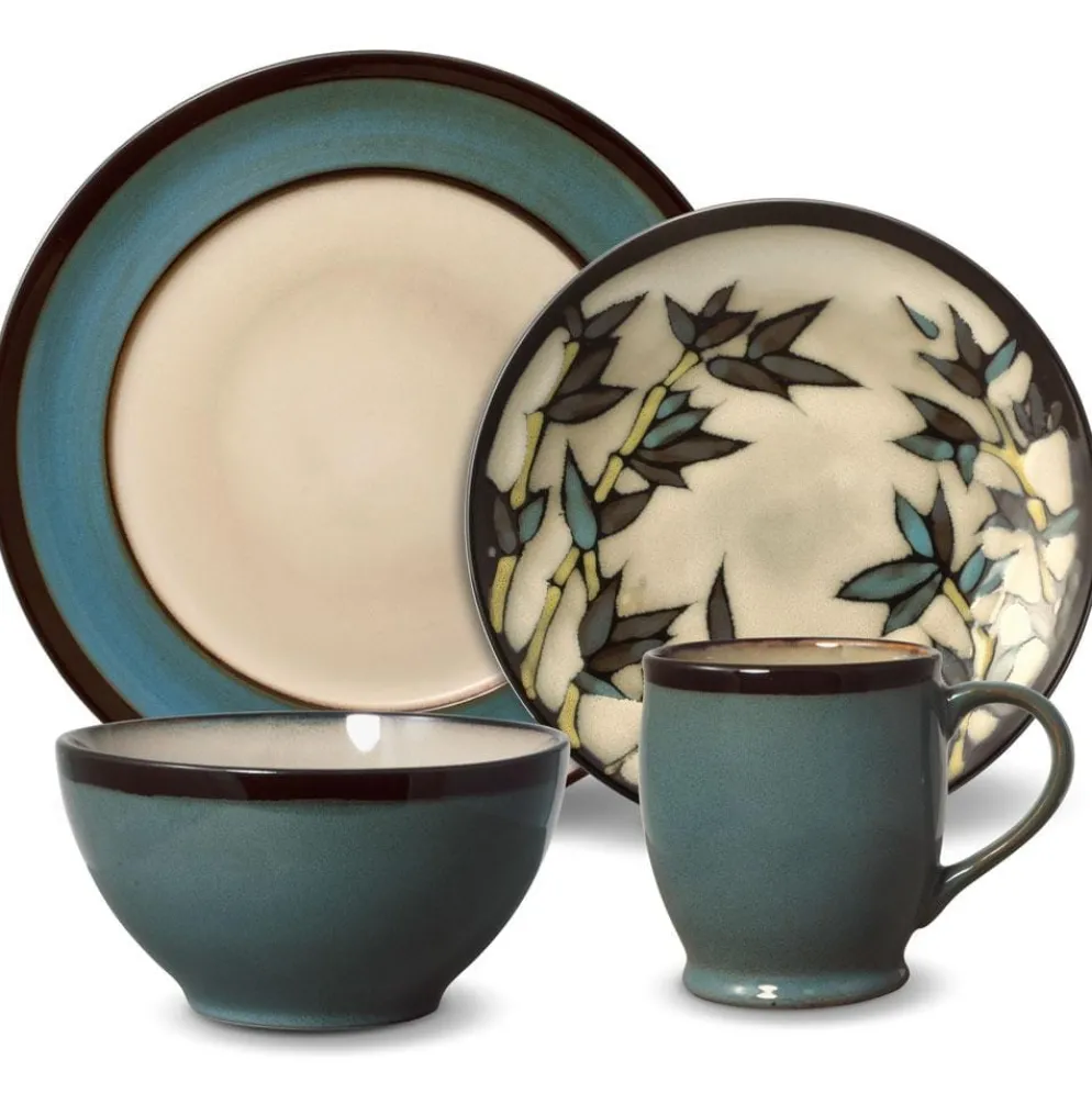 Gourmet Basics Belmont Round Blue Stalks Dinnerware Set