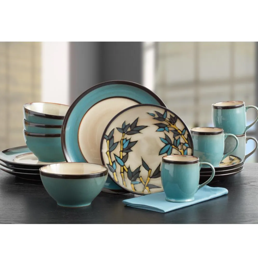 Gourmet Basics Belmont Round Blue Stalks Dinnerware Set