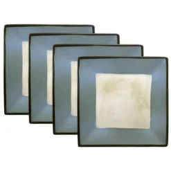 Gourmet Basics Belmont Set of 4 Blue Square Dinner Plates