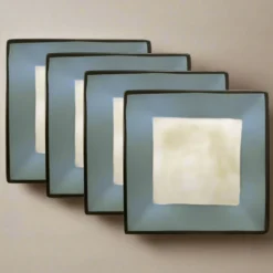 Gourmet Basics Belmont Set of 4 Blue Square Dinner Plates