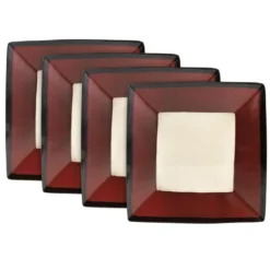 Gourmet Basics Belmont Set of 4 Red Square Dinner Plates