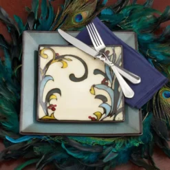Gourmet Basics Belmont Square Blue Leaves Dinnerware Set