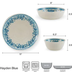 Hayden Blue 12 Piece Dinnerware Set, Service for 4