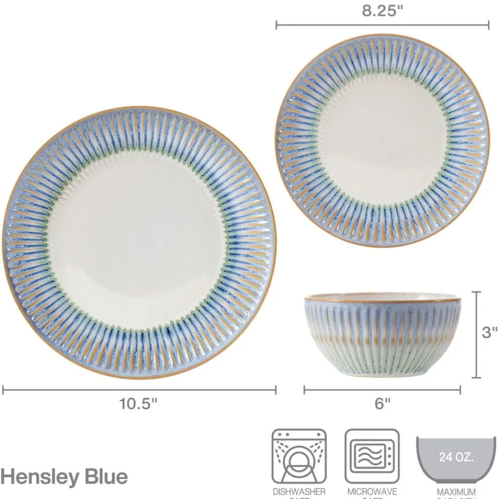 Hensley Blue 12 Piece Dinnerware Set, Service for 4