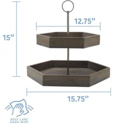 Hexagon 2 Tiered Mango Wood Serve Tray