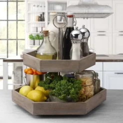 Hexagon 2 Tiered Mango Wood Serve Tray