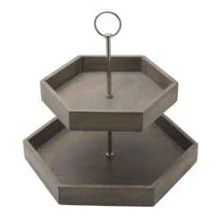 Hexagon 2 Tiered Mango Wood Serve Tray