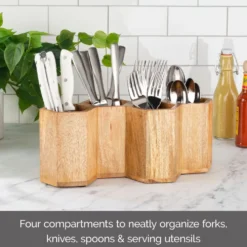 Hex Wood Flatware Storage Caddy