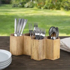 Hex Wood Flatware Storage Caddy