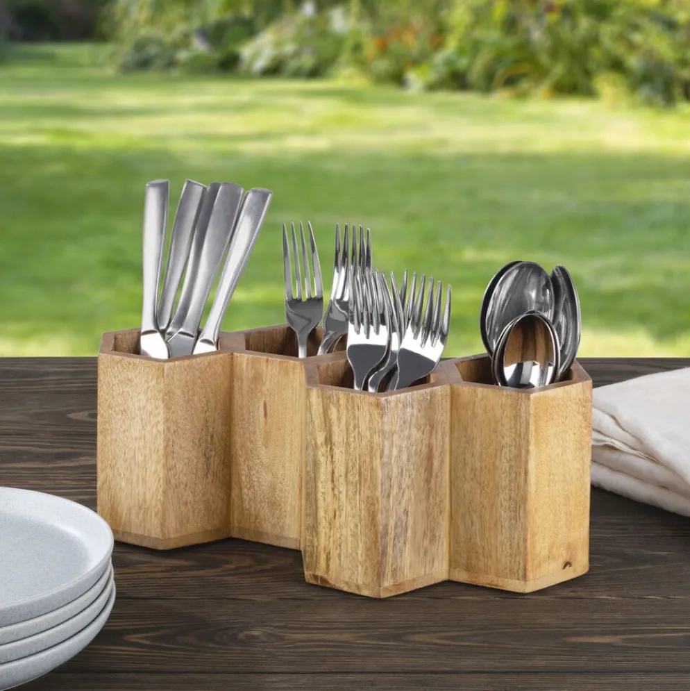 Hex Wood Flatware Storage Caddy