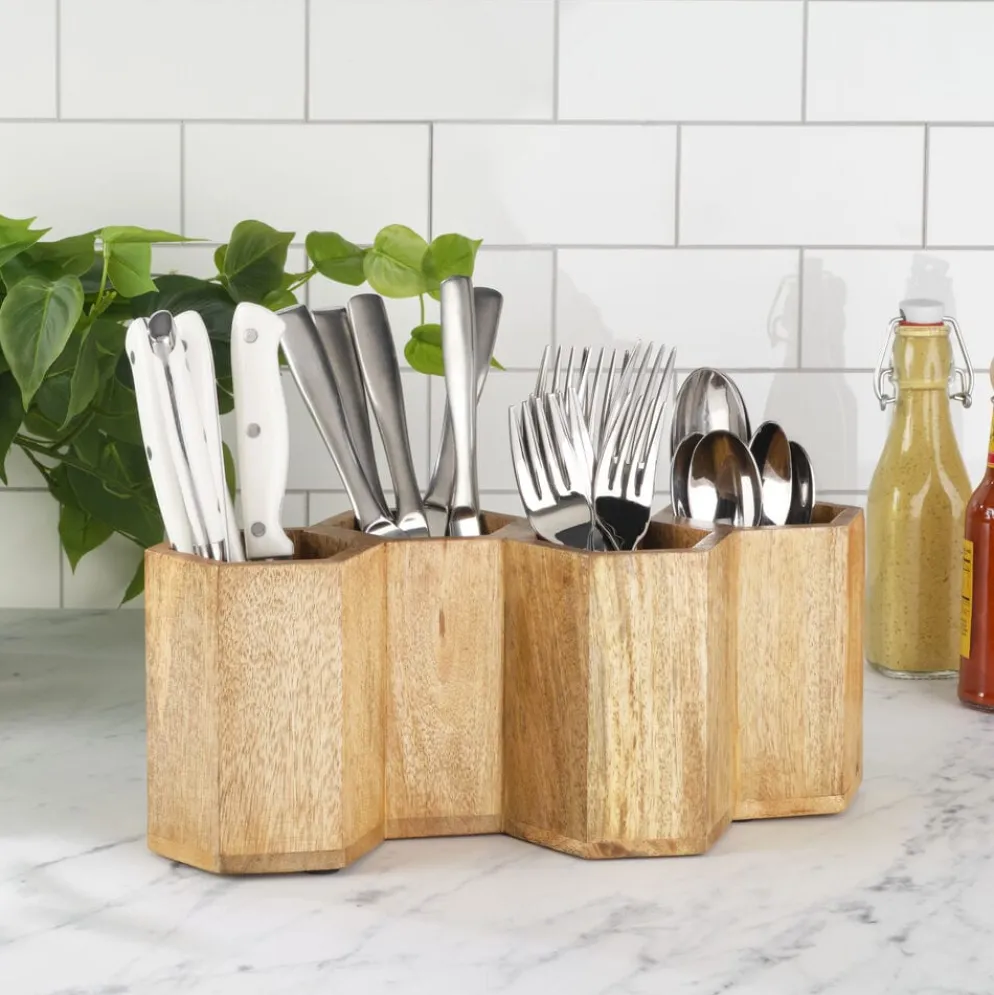 Hex Wood Flatware Storage Caddy
