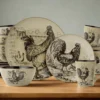 Homespun Rooster 16 Piece Dinnerware Set, Service for 4