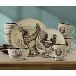 Homespun Rooster 16 Piece Dinnerware Set, Service for 4