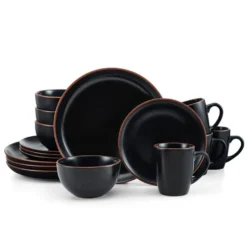 Hunter Black 16 Piece Dinnerware Set, Service for 4