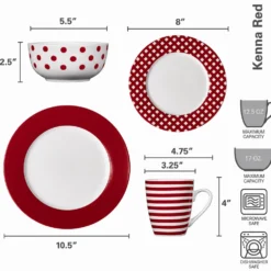 Kenna Red 16 Piece Dinnerware Set, Service for 4